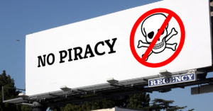 An anti-piracy billboard. (Image by Lord Jim via Flickr Creative Commons, Graphic: Descrier)