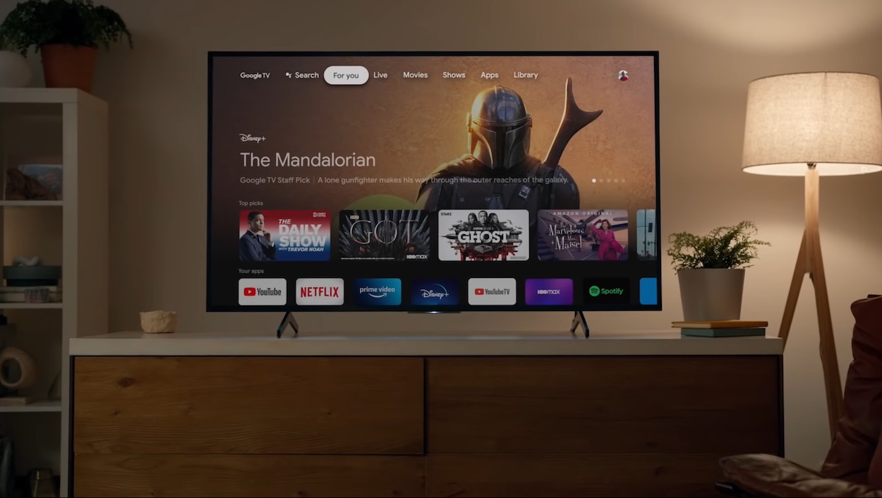 A television set running a variant of Google's Android TV called "Google TV."