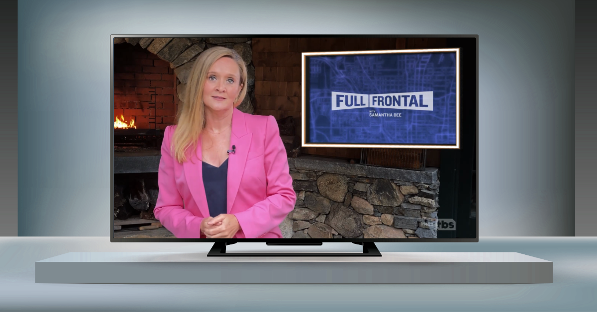 A still frame from the TBS program "Full Frontal with Samantha Bee." (Image courtesy Warner Bros Discovery, Graphic by The Desk)