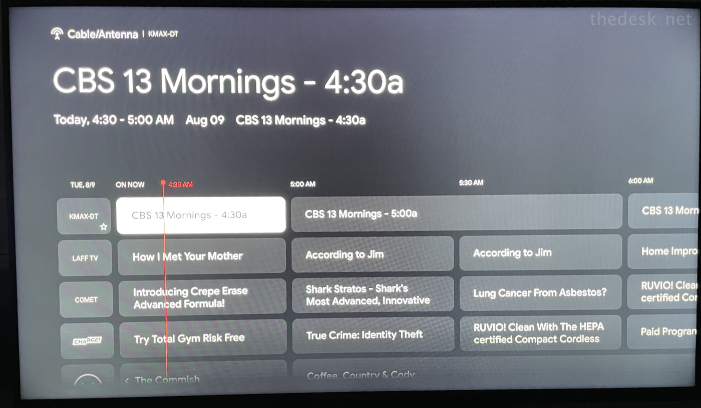 Over-the-air channels are incorporated into the "Live" guide on a Google TV.