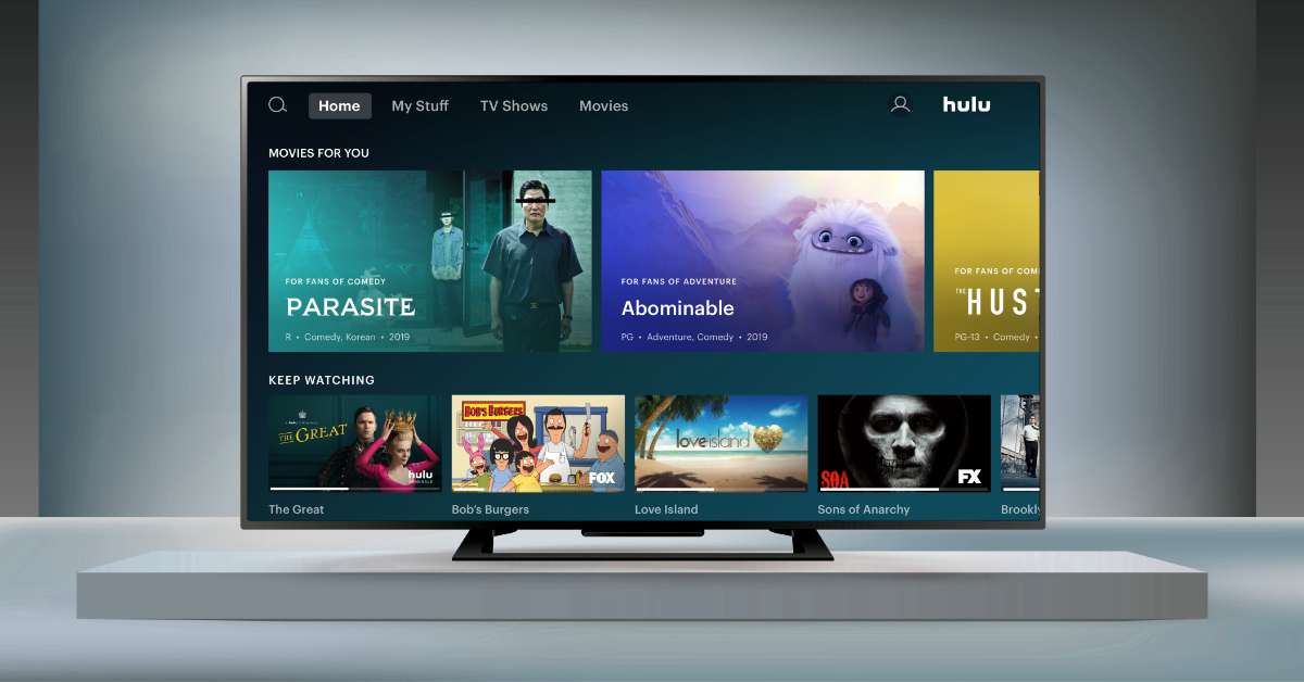 The home screen of streaming television service Hulu.