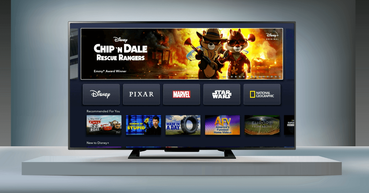 The home screen of the Walt Disney Company's flagship streaming televisions ervice Disney Plus.