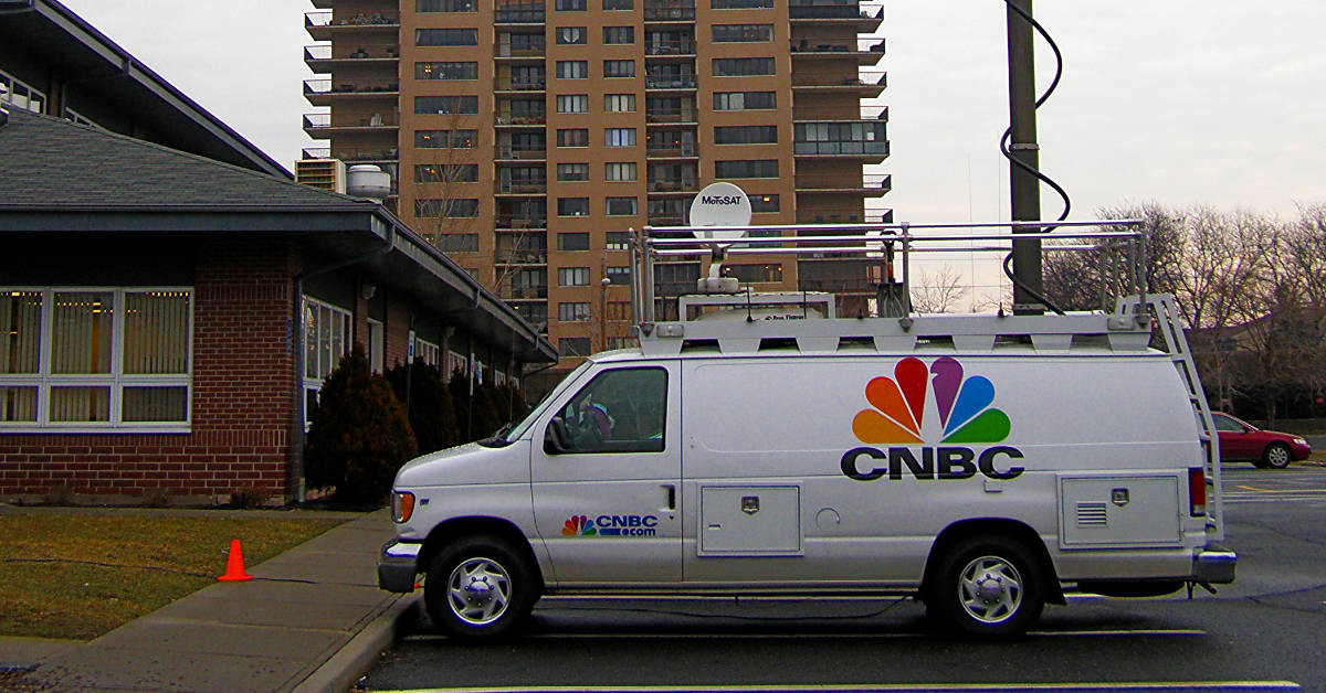 A CNBC electronic newsgathering truck.