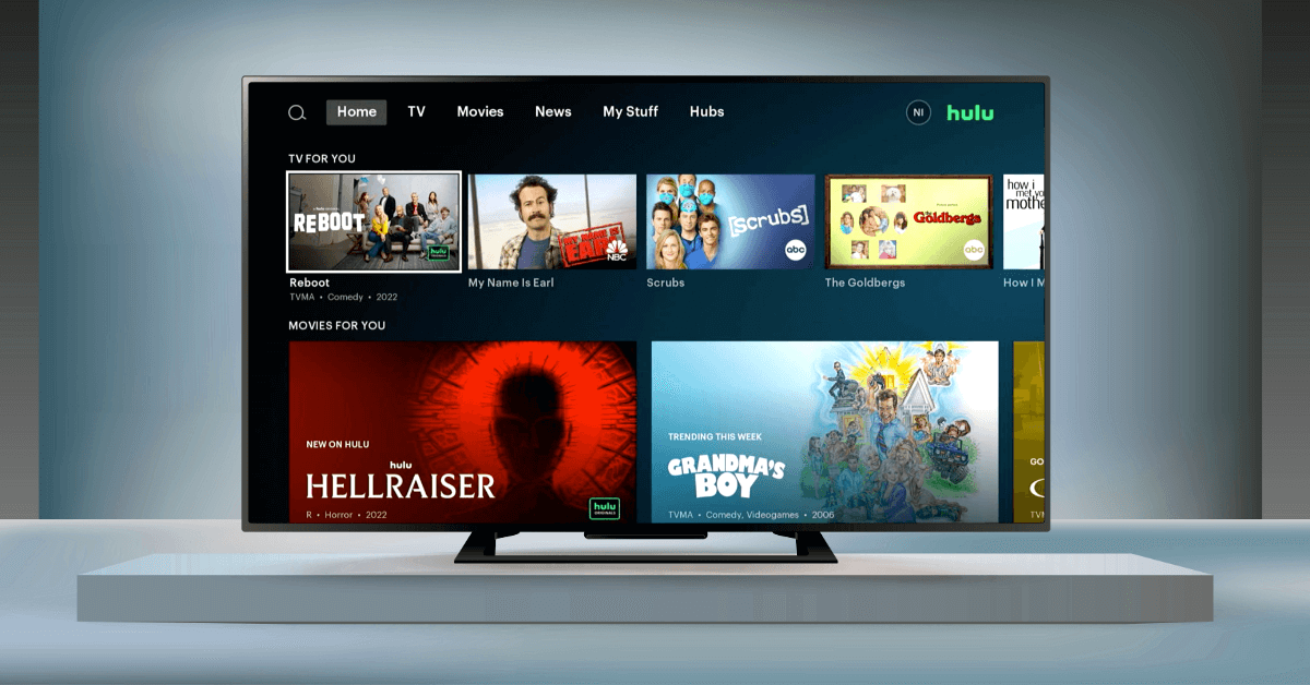 The home screen of Disney's general entertainment streaming service Hulu.