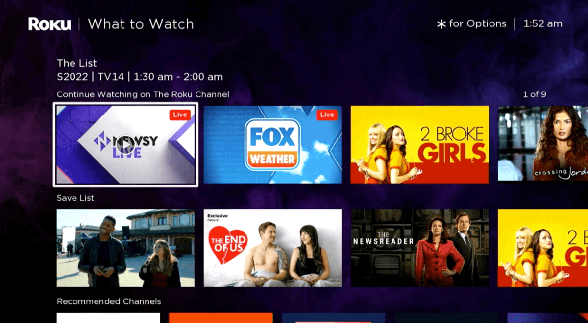 The "Continue Watching" menu is displayed on a Roku streaming TV device.