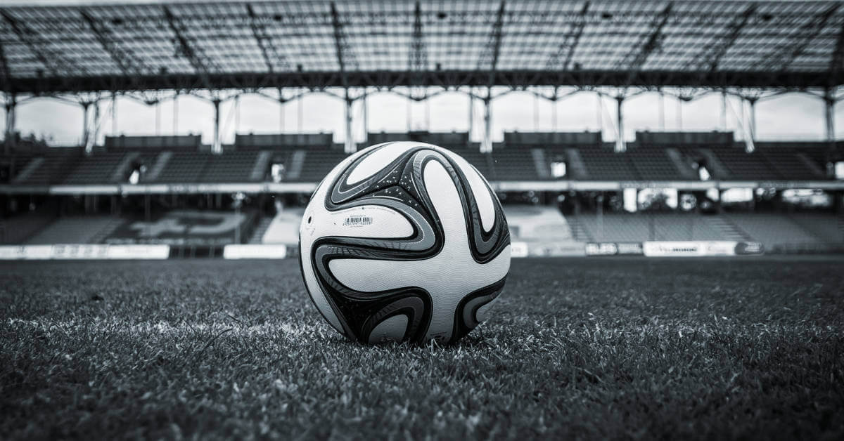 A soccer ball inside a stadium.