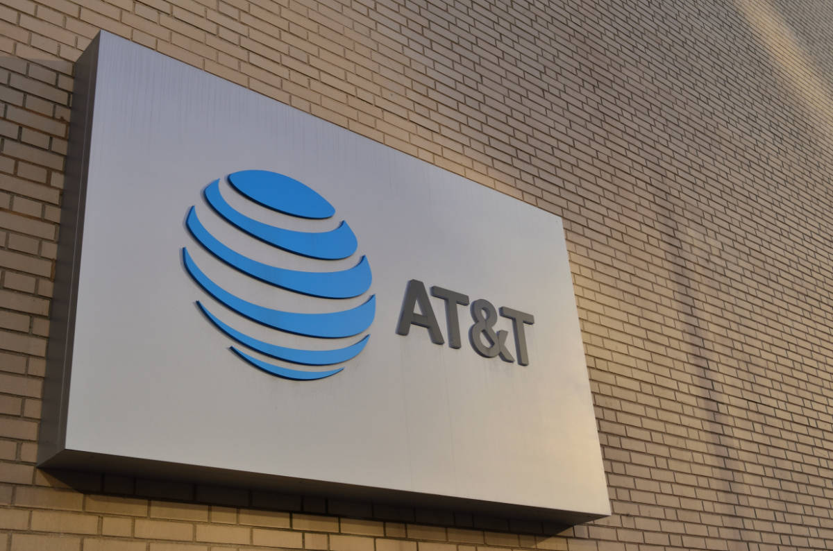 The logo of telecom AT&T is seen on a building in Chicago.