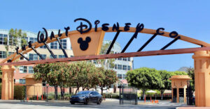 The Alameda Avenue entrance to the Walt Disney Studios in Burbank, California as it appeared in 2016.