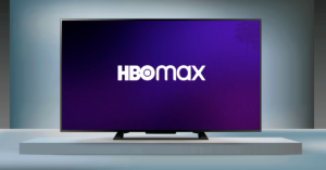 The logo of HBO Max appears on a television screen.