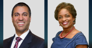 Former FCC Chairman Ajit Pai (left) and former FCC Acting Chairwoman Mignon Clyburn appear in undated handout photos.