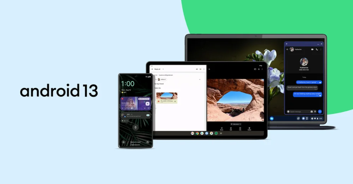 Android 13 promotional graphic distributd by Google and Android Open Source Project