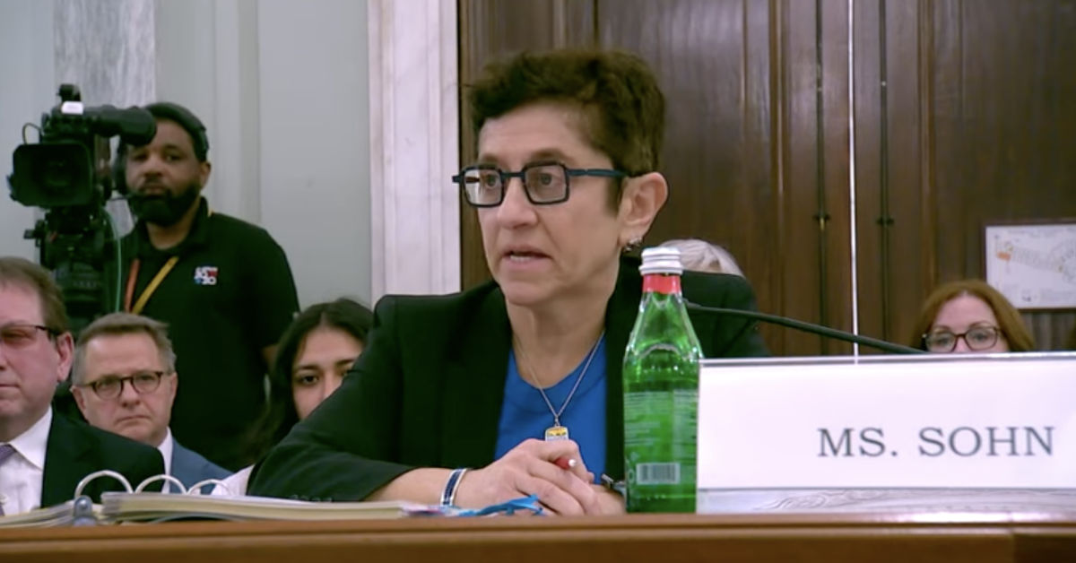 Gigi Beth Sohn, who is nominated for a commissioner spot with the Federal Communications Commission, appears at a U.S. Senate hearing. (Graphic by The Desk)