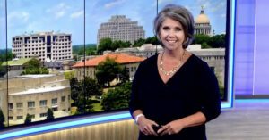 WLBT (Channel 3) news anchor Barbie Bassett appears in a still frame from a video published in October 2022. (Still frame via WLBT/Gray Television, Graphic by The Desk)