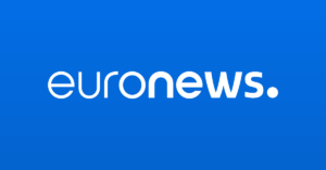 The logo of pan-European news outlet Euronews. (Graphic by The Desk)