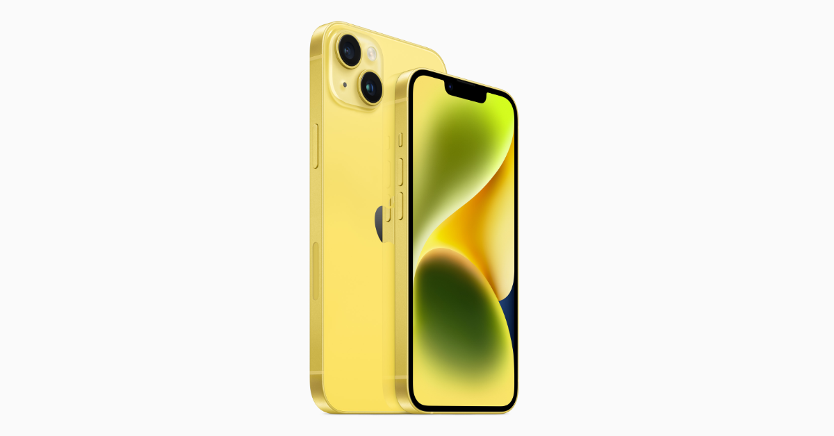 The Apple iPhone 14 in yellow. (Photo courtesy Apple)