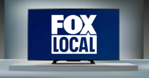The logo of Fox Local appears on a smart TV set. (Graphic by The Desk)