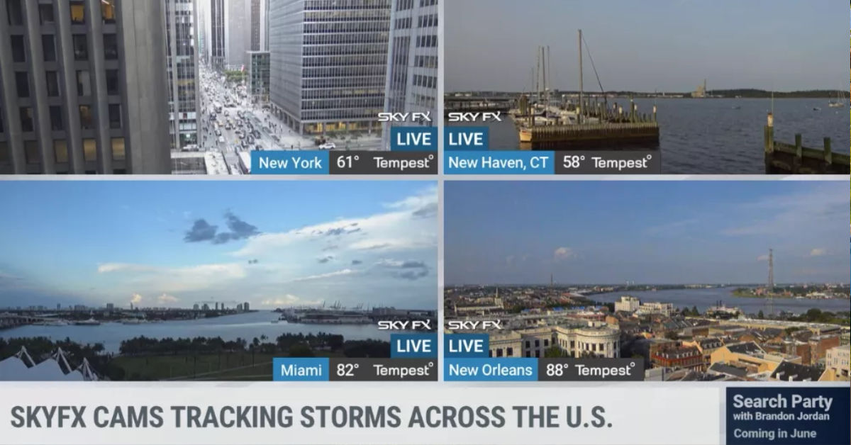 The SkyFX Camera Network will offer live, 360-degree video feeds from locations across the United States, and will air on the Weather Channel during live coverage of climate events. (Courtesy image)