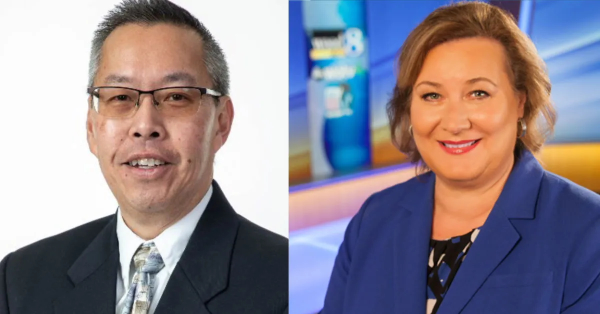 WOOD-TV News Director Stanton Tang (left) and General Manager Julie Brinks. (Courtesy images)