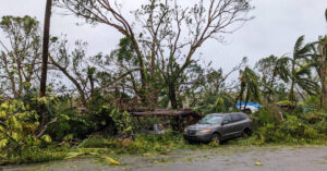 Destruction on the American territory island of Guam following Typhoon Mawar in May 2023. (Photo by Robert Barker, FEMA)