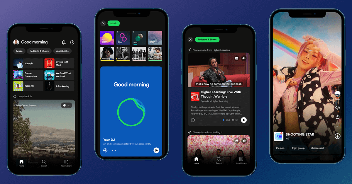 Various home screens for streaming audio platform Spotify. (Courtesy image)