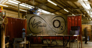 The logo of Virgin Media O2. (Photo by Mikael Buck, Courtesy image)