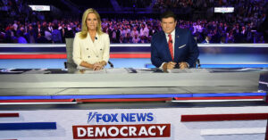 Fox News hosts Martha MacCallum (left) and Bret Baier moderate the first Republican primary debate of the 2024 election cycle in Milwaukee, Wisconsin. (Courtesy photo)