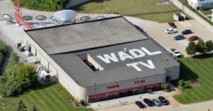 An aerial photograph shows the television studios of Adell-owned WADL-TV in Detroit. (Courtesy photo)