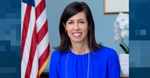 FCC Chairperson Jessica Rosenworcel appears in an undated handout photograph. (Image courtesy FCC, Graphic by The Desk)