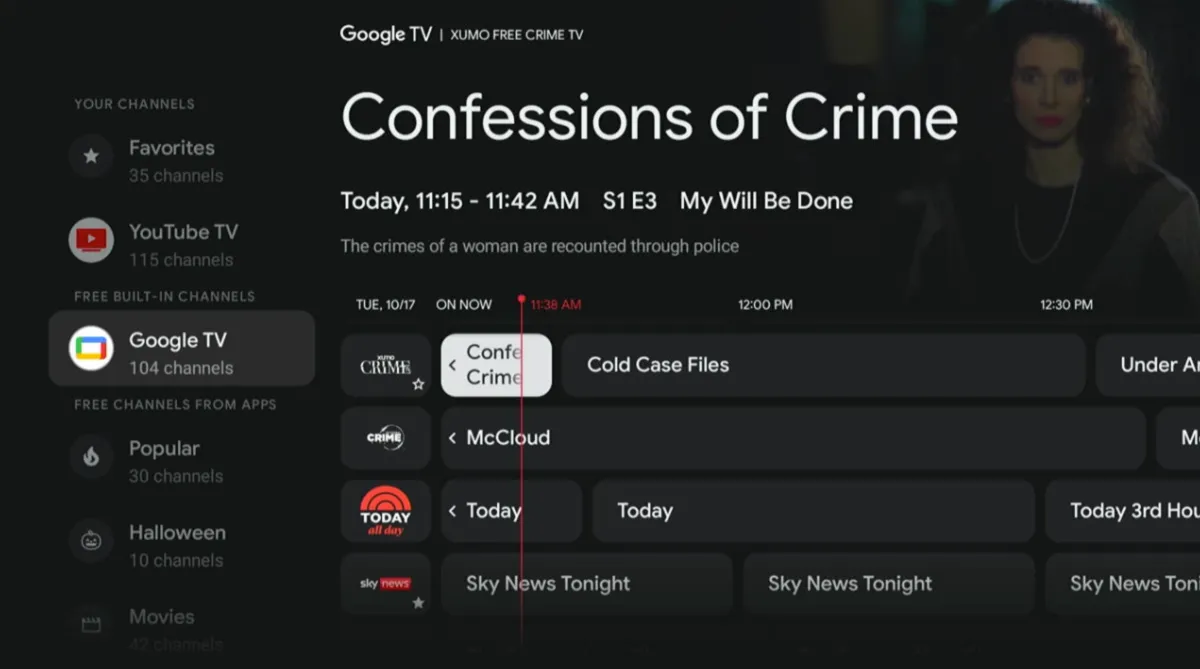 The "Google TV" section within the "Live" tab on Google TV-powered devices offers more than 100 channels of free streaming content. (Graphic by The Desk)