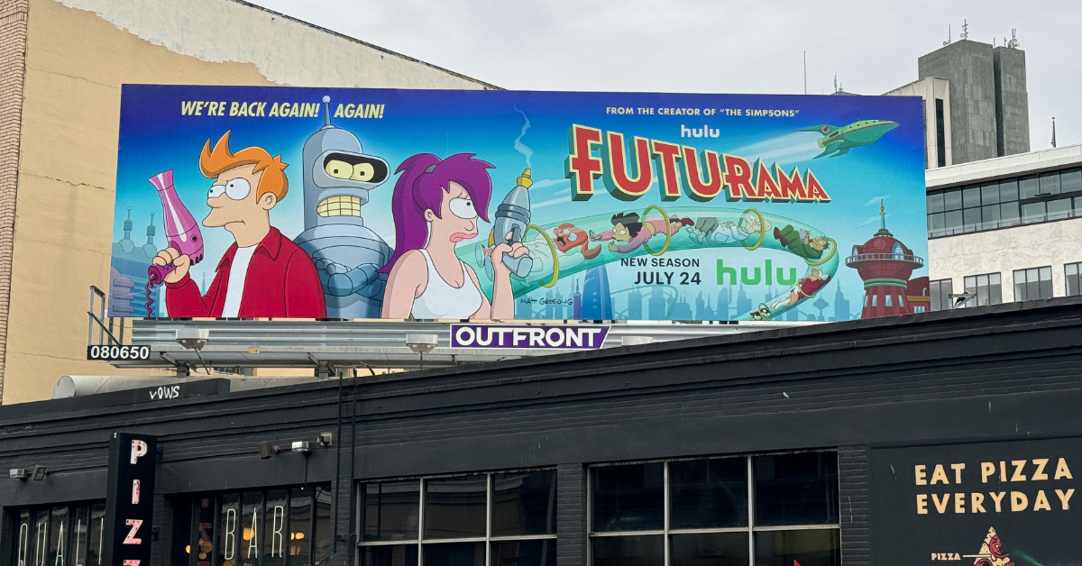 A billboard for the Hulu series "Futurama" as seen in Portland, Oregon. (Photo by Matthew Keys for The Desk)