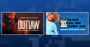 Promotional graphics for broadcast networks Outlaw and The365. (Courtesy images, composite graphic by The Desk)