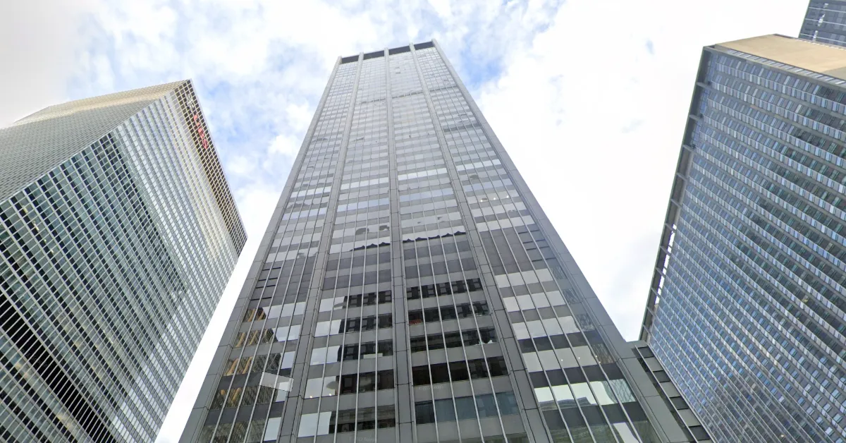 An office building along the 1300 block of Avenue of the Americas in New York City. (Photo via Google Street View)