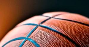 A close-up image of a basketball.