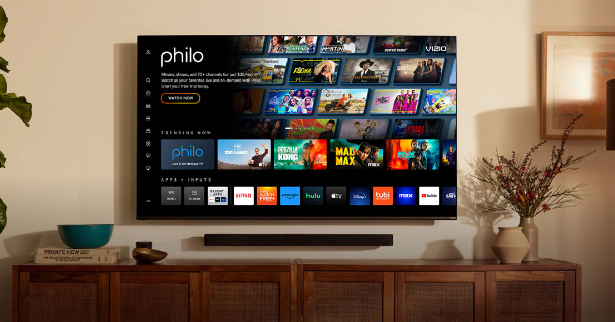 A television set with the Philo app running on the screen.