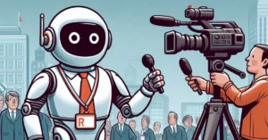 A robot assigned to work as a television reporter. (Artwork by The Desk)