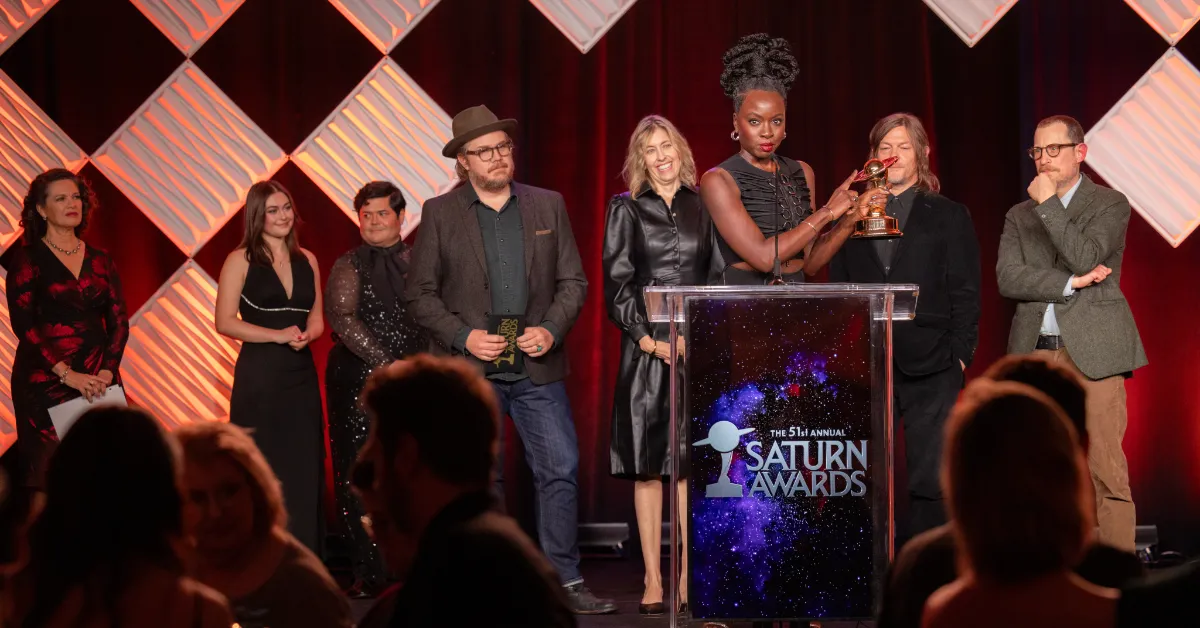 Cast members of AMC's hit anthology series "The Walking Dead" accept the Dan Curtis Legacy Award at the 51st annual Saturn Awards in February 2024. (Courtesy photo)