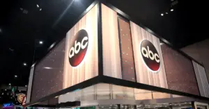A booth for the ABC broadcast network at San Diego Comic-Con in 2018.