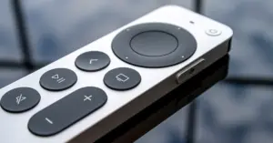 An Apple TV remote control.