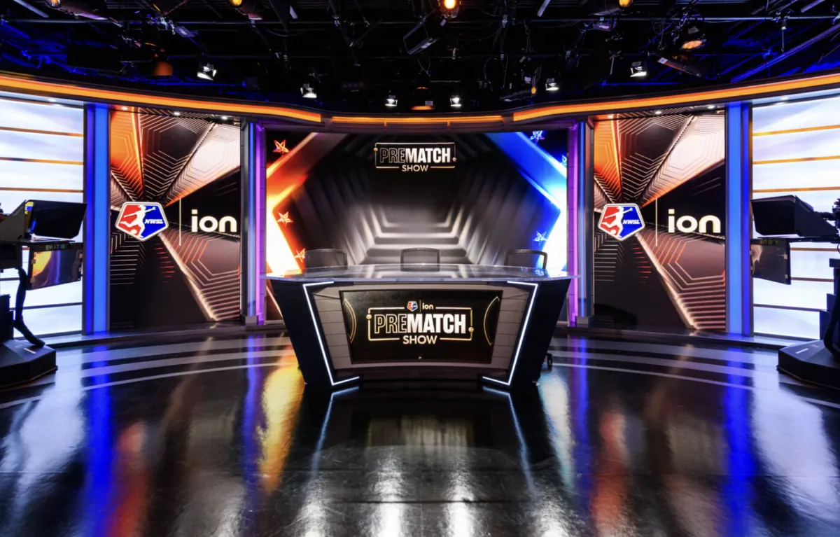 The new television studio set for Scripps Sports.