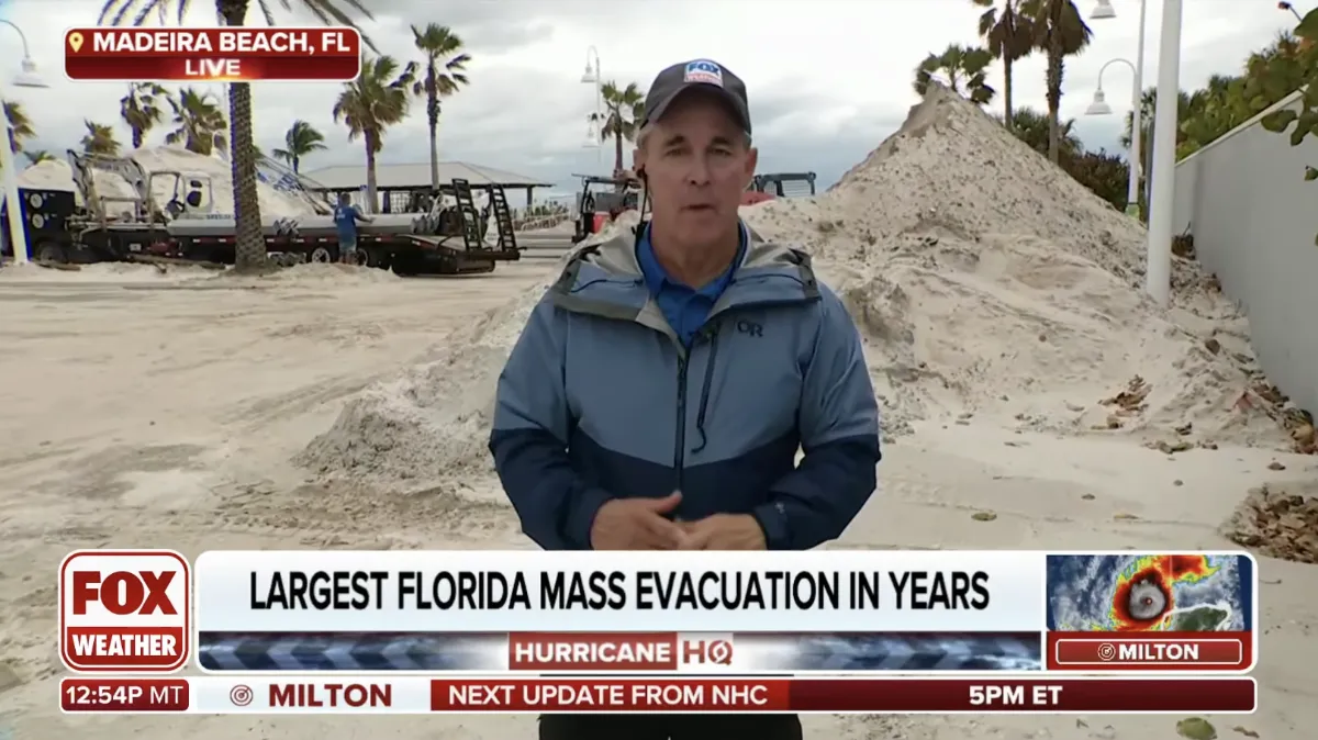Fox Weather meteorologist Mike Seidel covers the impending landfall of Hurricane Milton on Monday, October 7, 2024. (Still frame via broadcast)