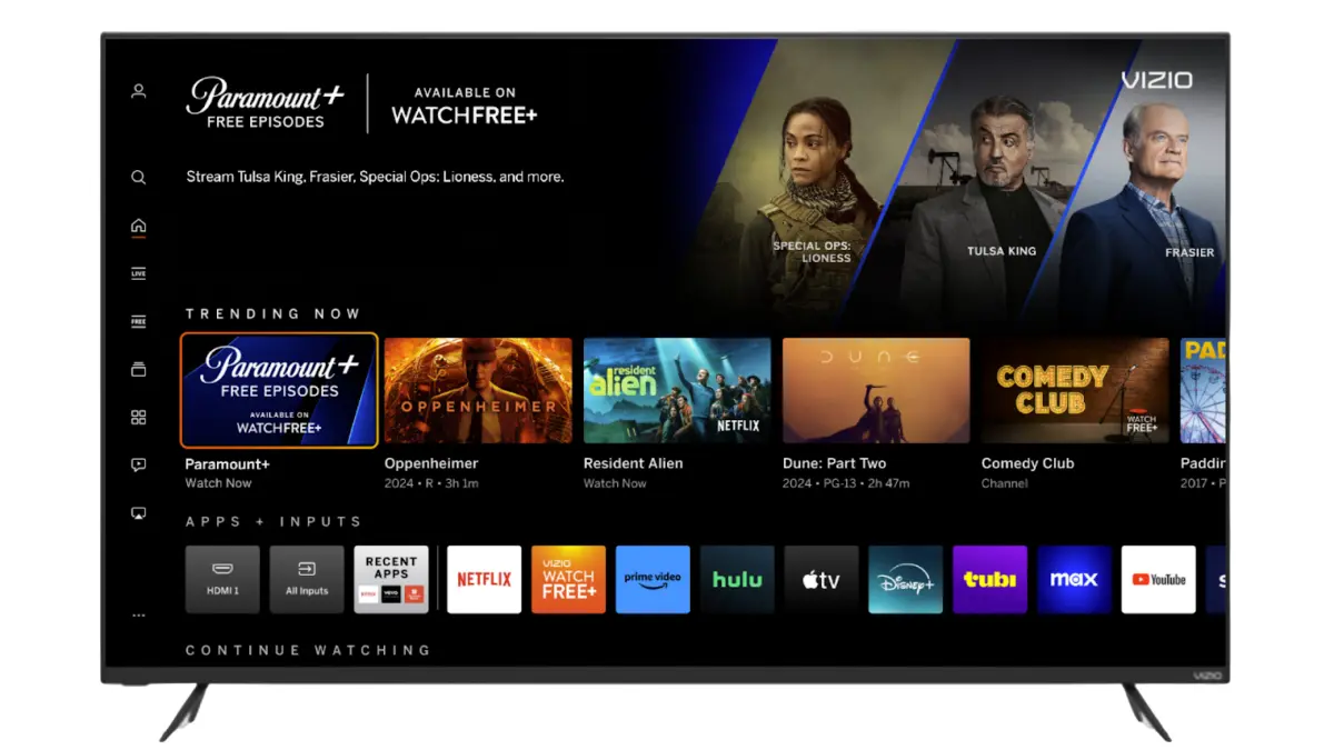 The Paramount Plus pop-up channel on a Vizio TV.