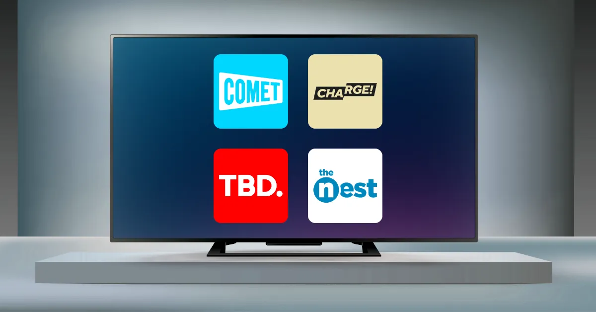 (Clockwise from top left) The logos of Sinclair's multicast networks Comet, Charge!, The Nest and TBD. (Courtesy logos, Graphic designed by The Desk)