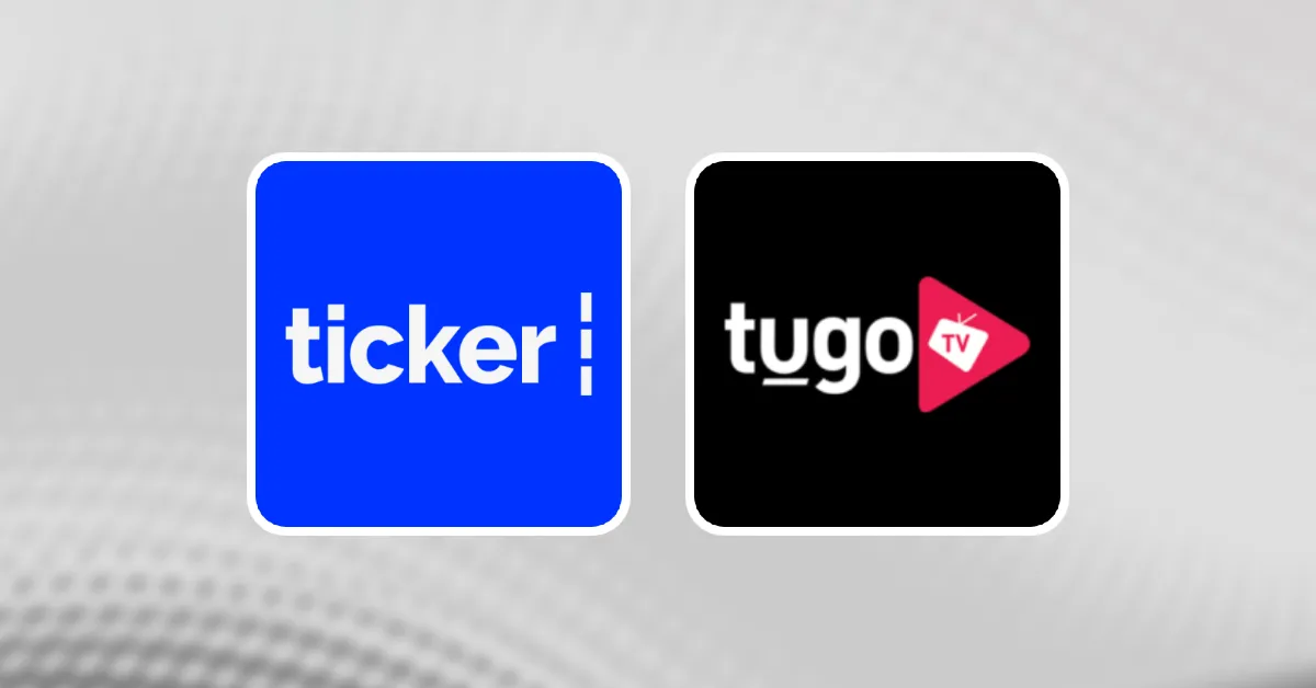 The logos of Ticker News and Tugo TV. (Courtesy logos, Graphic by The Desk)