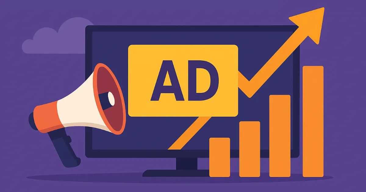 Generic ad spending graphic with charts.