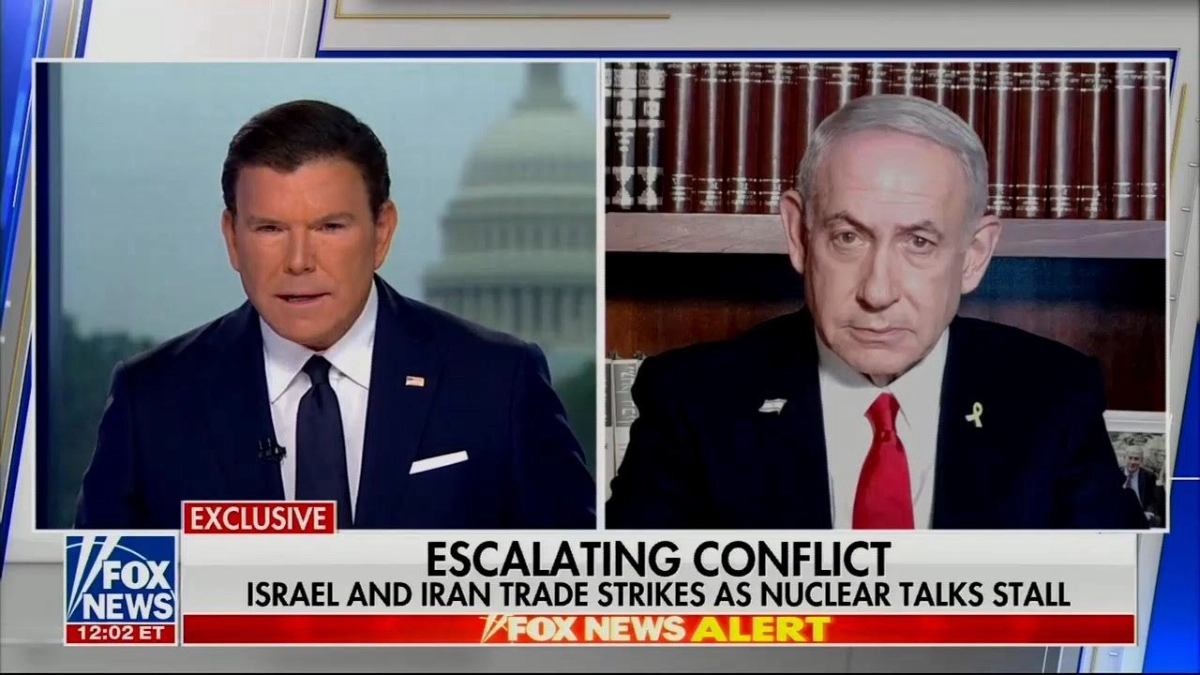 Fox News journalist Bret Baier interviews Israeli Prime Minister Benjamin Netanyahu during a broadcast in June 2025. (Courtesy image)