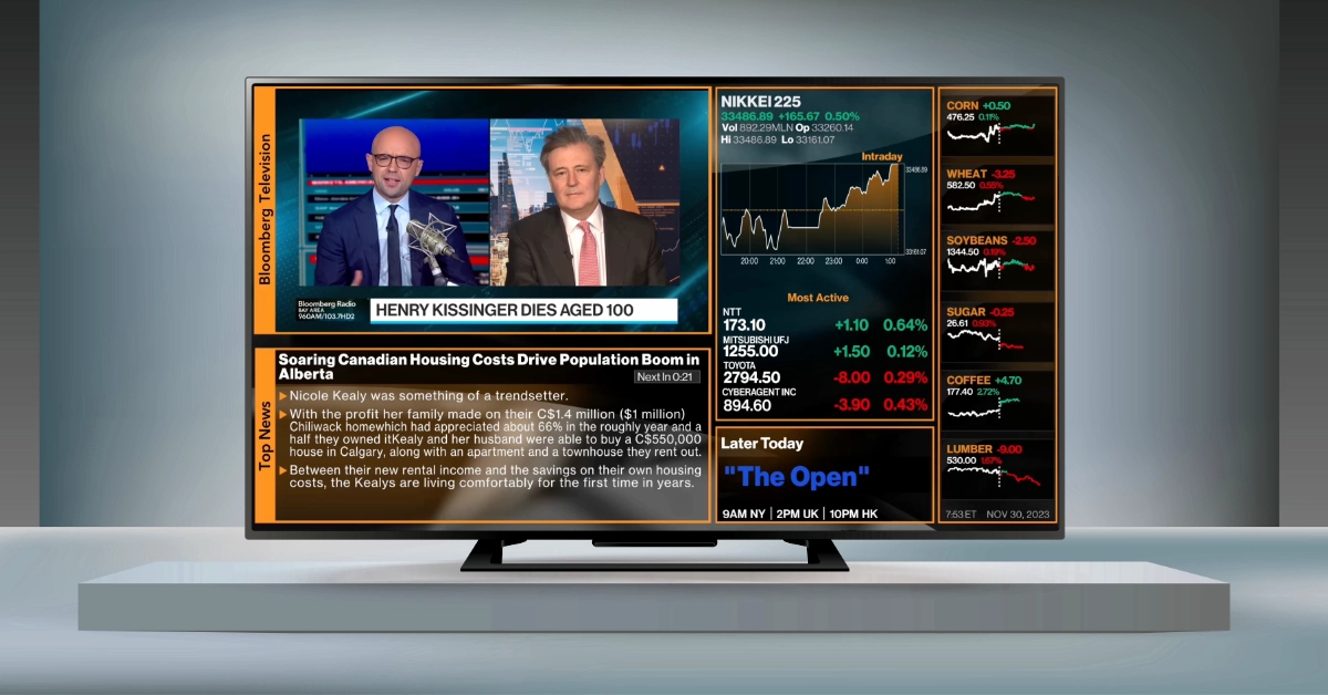 A broadcast of Bloomberg Television is shown on Bloomberg TV Plus.
