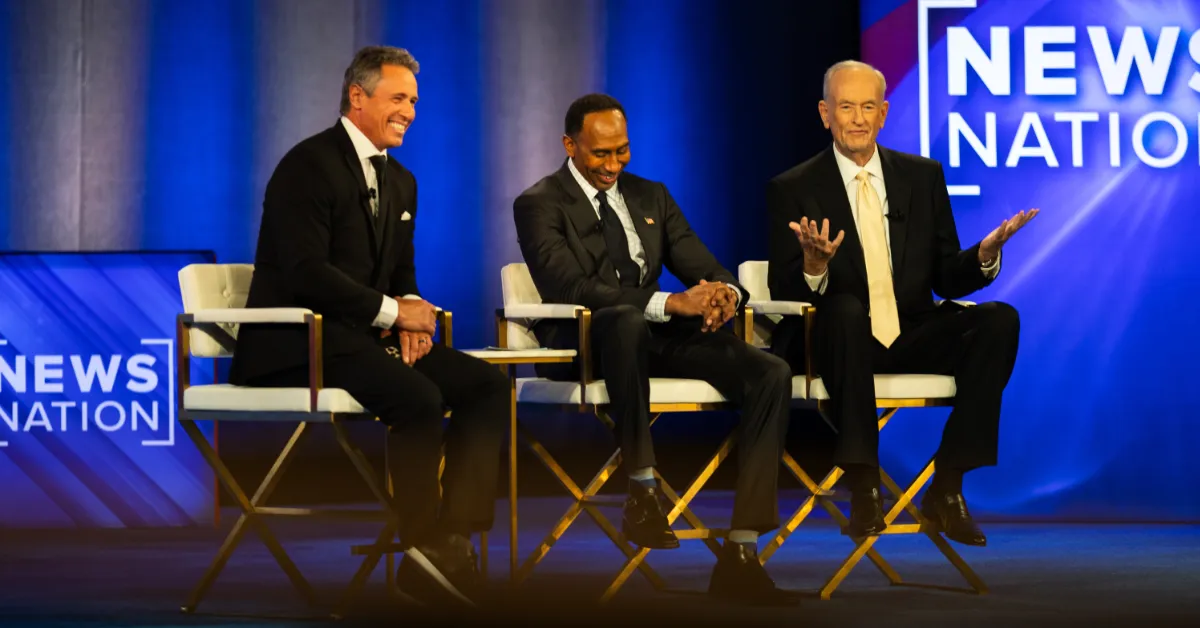 From left: Chris Cuomo, Stephen A. Smith and Bill O'Reilly participate in a town hall event aired by NewsNation. (Courtesy photo)
