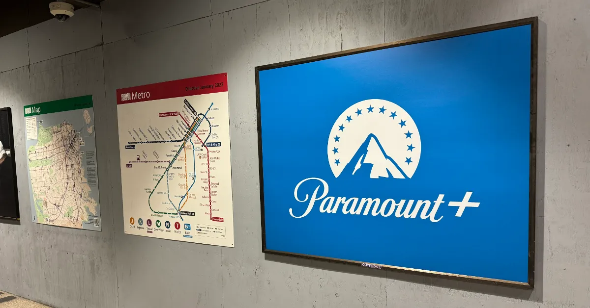 A billboard for Paramount Plus inside a BART/Muni station in San Francisco, California. (Photo by Matthew Keys for The Desk)