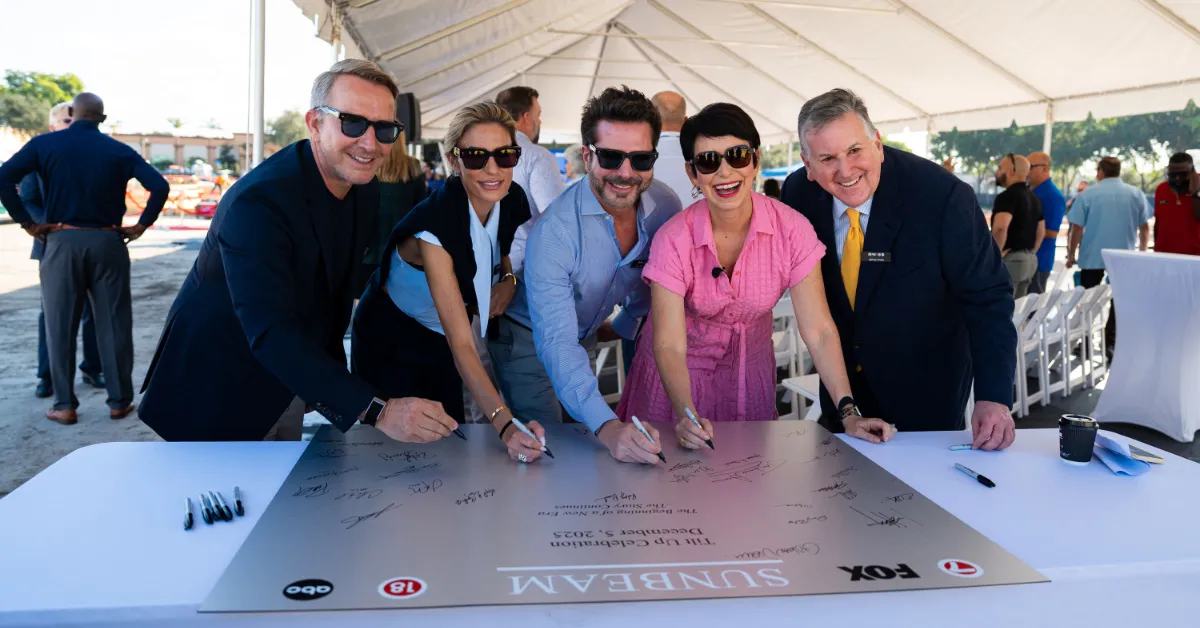 Ralph Schulz, ESME Collective Realtor Associate Eleni Waller, Owner Serrano Properties Tony Serrano, News Anchor Belkys Nerey & Sunbeam Television Co-President & General Manager James Ansin at the groundbreaking ceremony for WSVN's new facility in Miramar, Florida. (Courtesy photo, Special to The Desk)