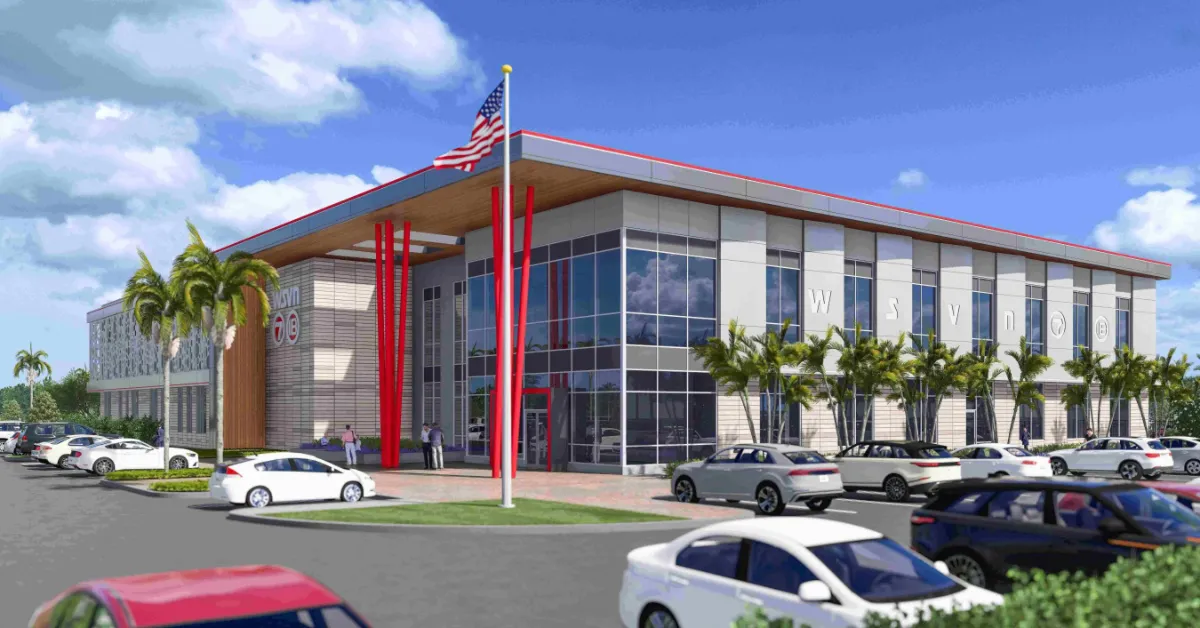 A rendering of the new 70,108-sq.-ft., state-of-the-art broadcast studio and production facility in Miramar, Florida. (Courtesy image, Special to The Desk)
